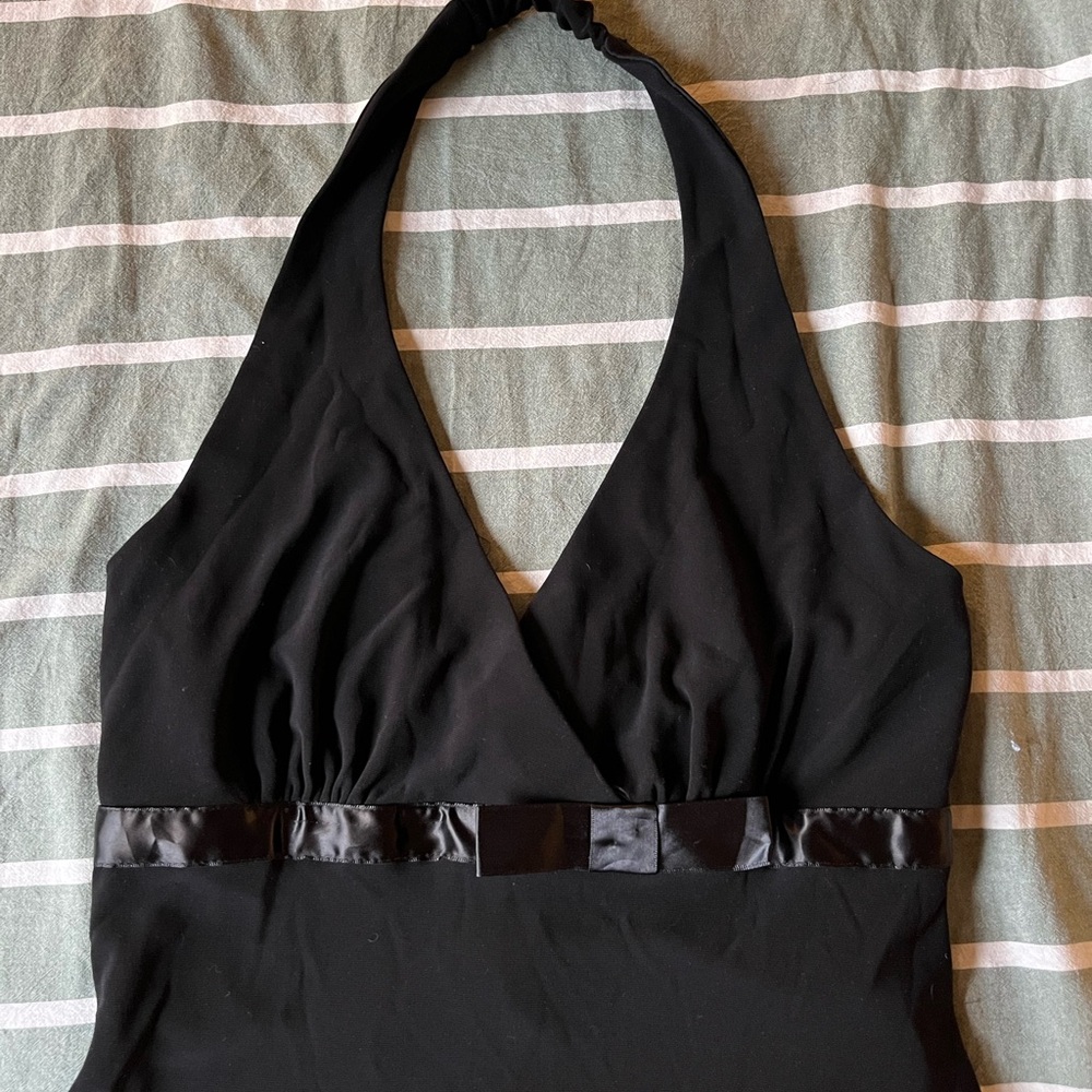 Elegant Black Halter Top with Satin Detail